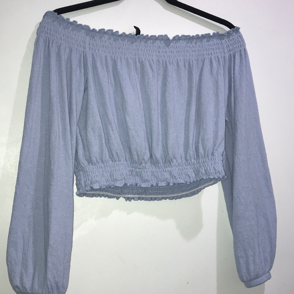 Girly blue off the shoulder crop top